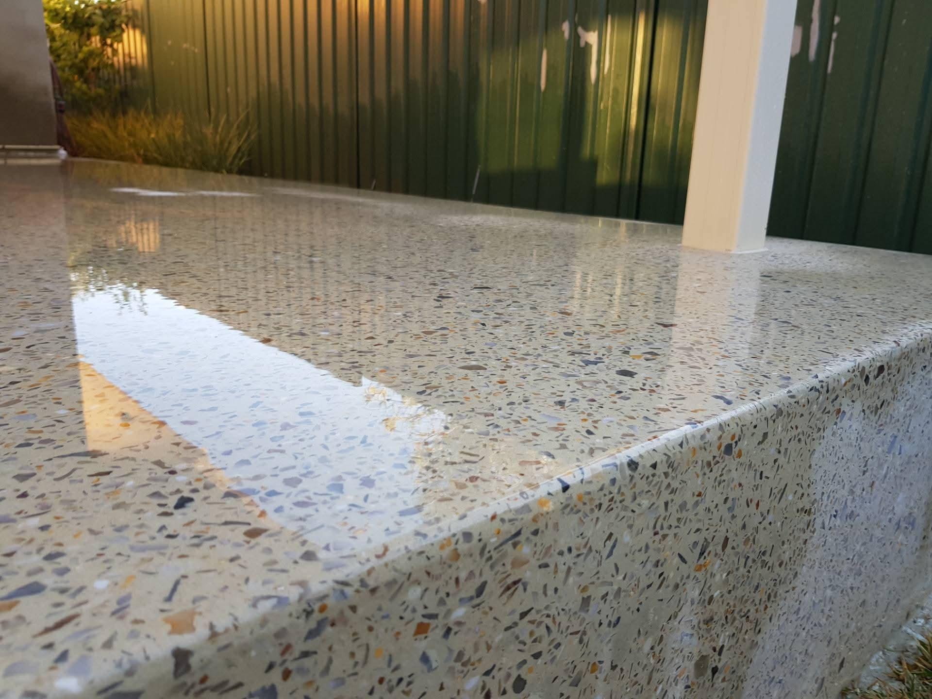 Close-up of a honed concrete finish